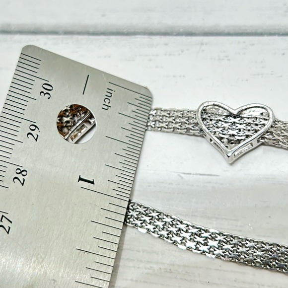 2 set match NWOT 925 Italy sterling  CZ heart charms wide necklace & bracelet - Picture 7 of 8